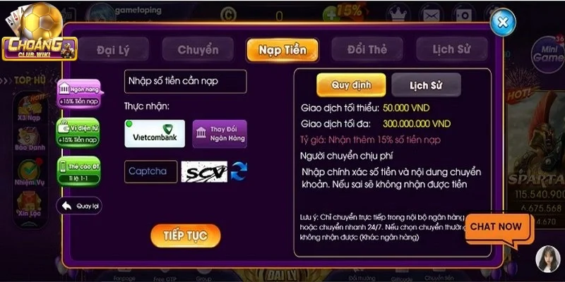 Giao dịch nhanh chóng trên cổng game Choangclub