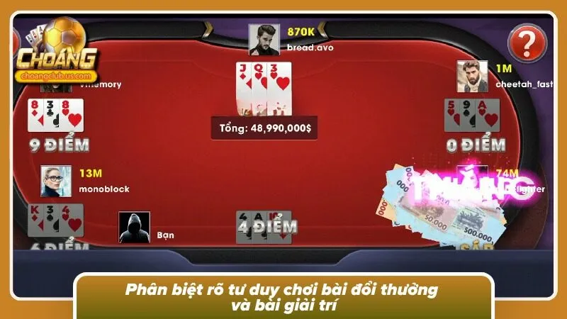 Chơi bài đổi thưởng và bài giải trí là khác nhau