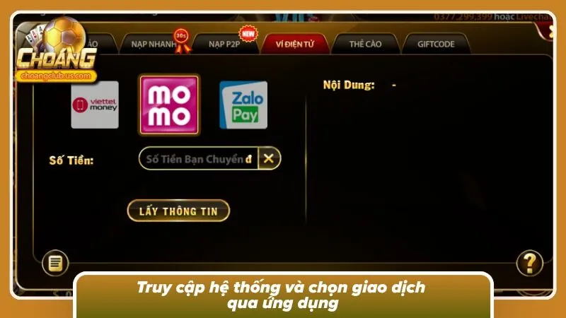 Truy cập hệ thống và chọn giao dịch qua ứng dụng