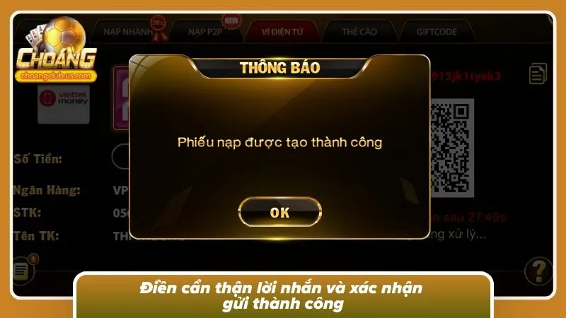 Điền cẩn thận lời nhắn và xác nhận gửi thành công