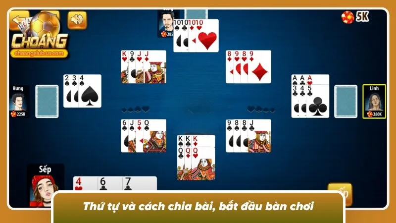 Số lượng bài chia cho các thành viên trên bàn chơi