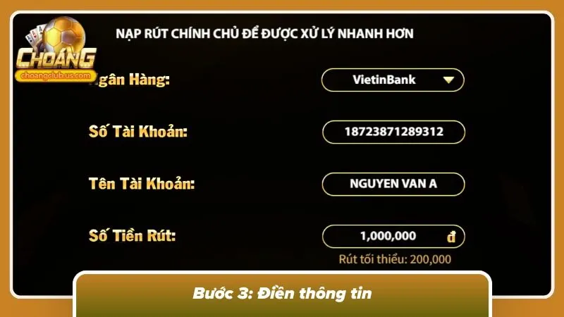 Điền thông tin rút thưởng do trang web yêu cầu